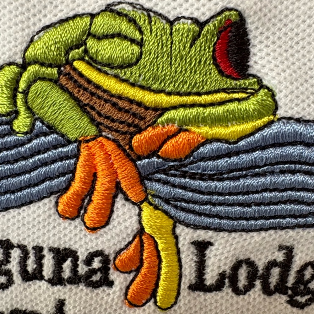From Costa Rica, Men’s Laguna Lodge Tortuguero, Frog Embroidered Polo Shirt - Picture 11 of 12